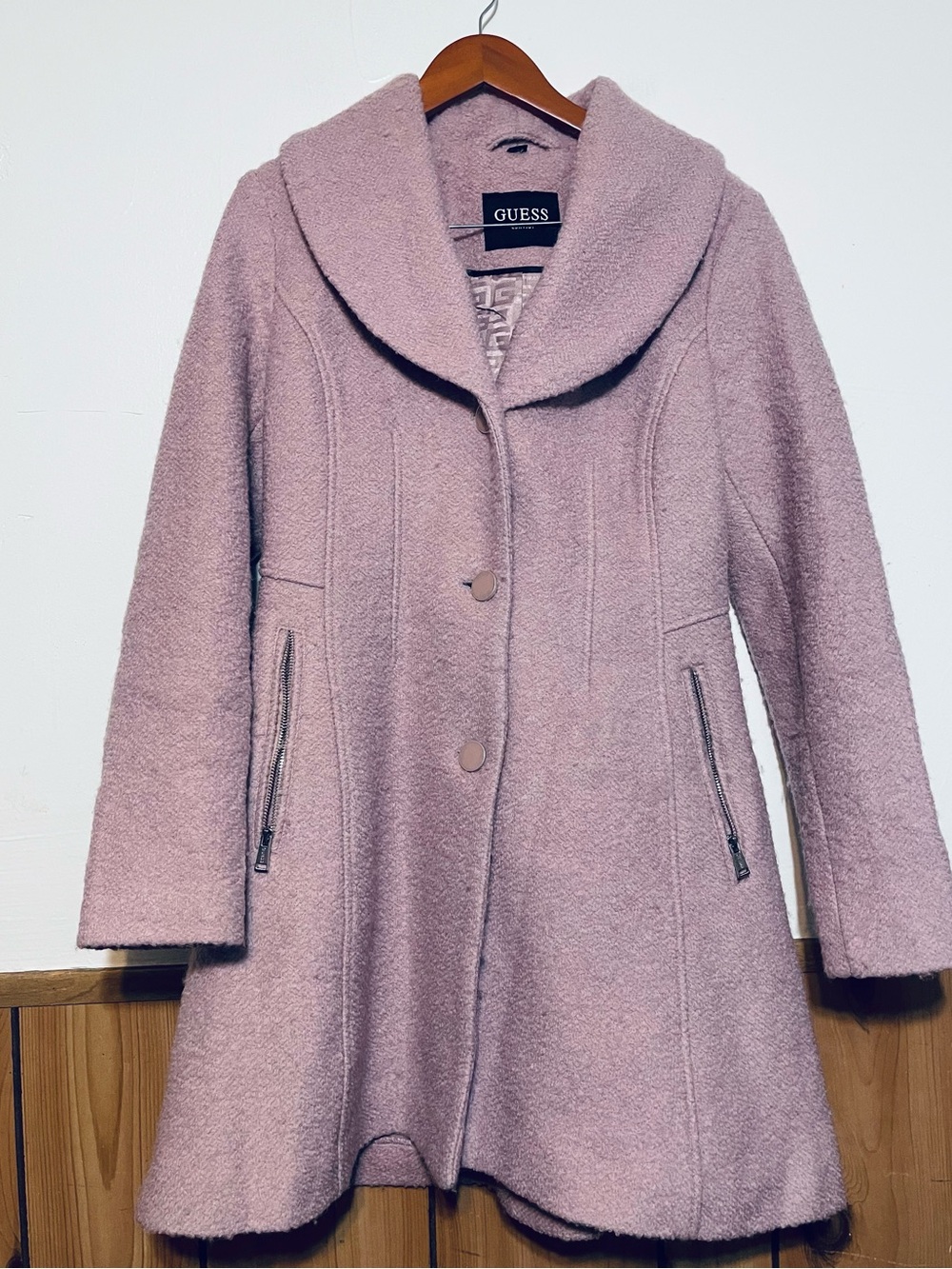 GUESS Pink Shawl-Collar Wool-Blend Pea Coat